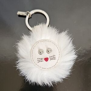 Coach White Lion Faux Fur Keychain Bag Charm